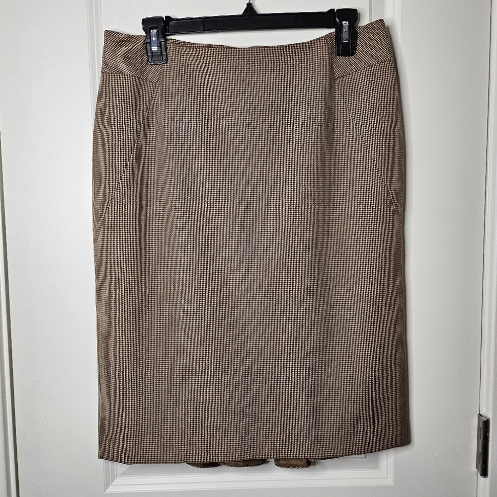 Rafaella Brown Houndstooth Pencil Skirt Size 8 Back Flounce Career Work Business - Picture 2 of 12